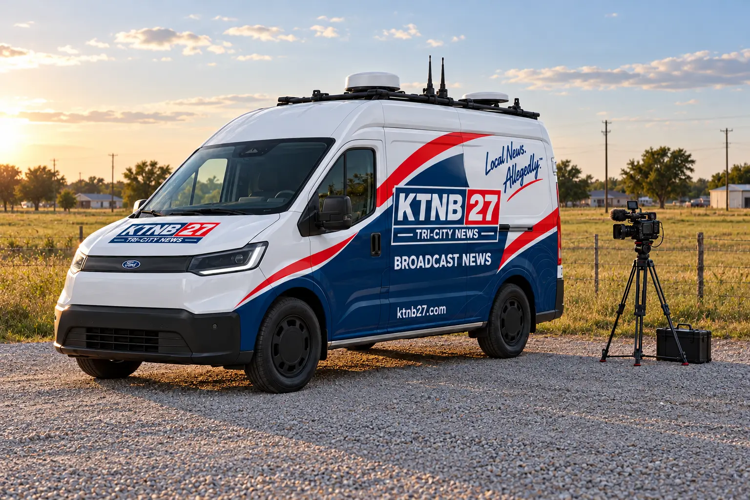 KTNB 27 broadcast news van with a field camera set up beside it