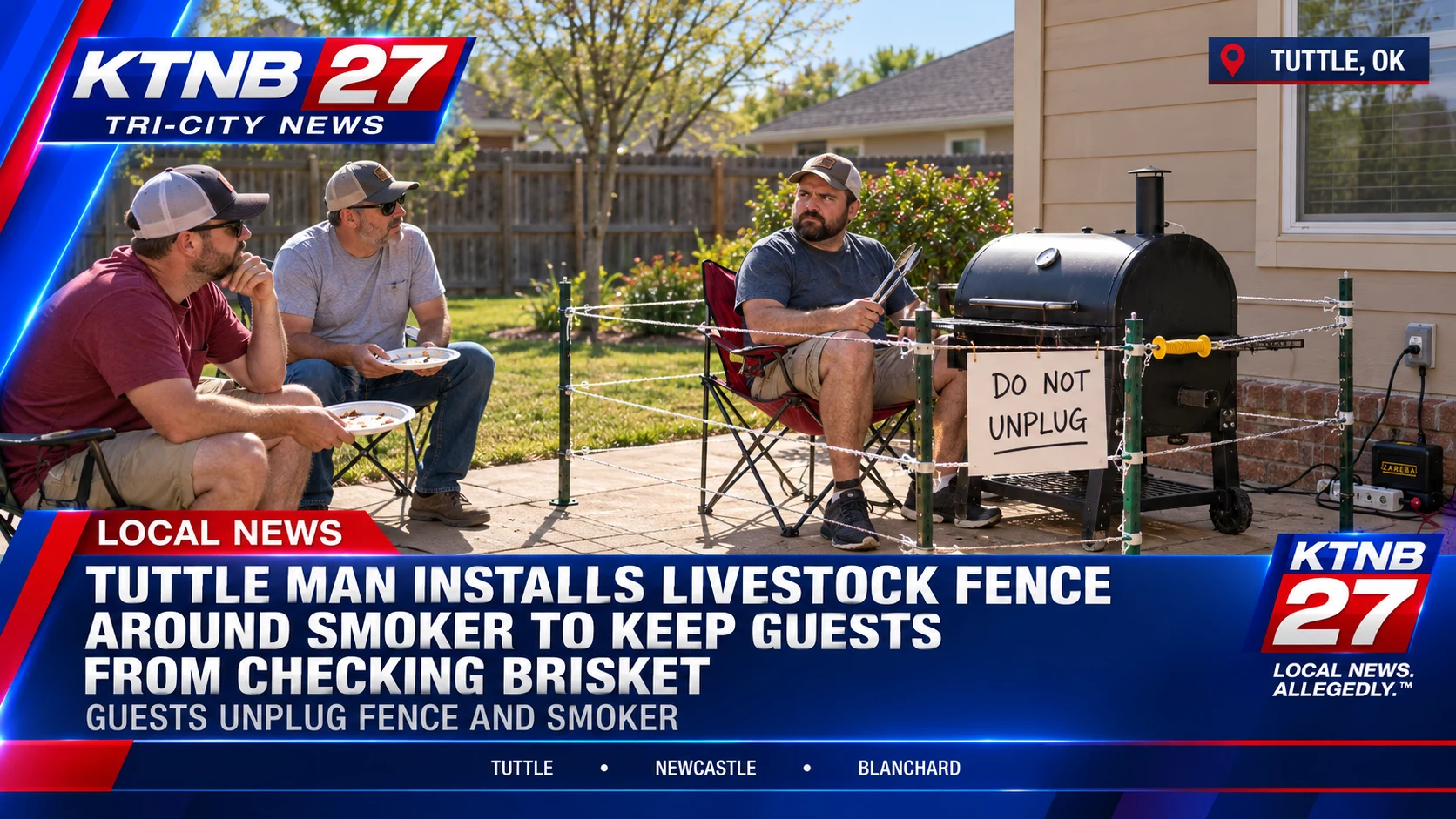Tuttle Man Installs Livestock Fence Around Smoker to Keep Guests From Checking Brisket