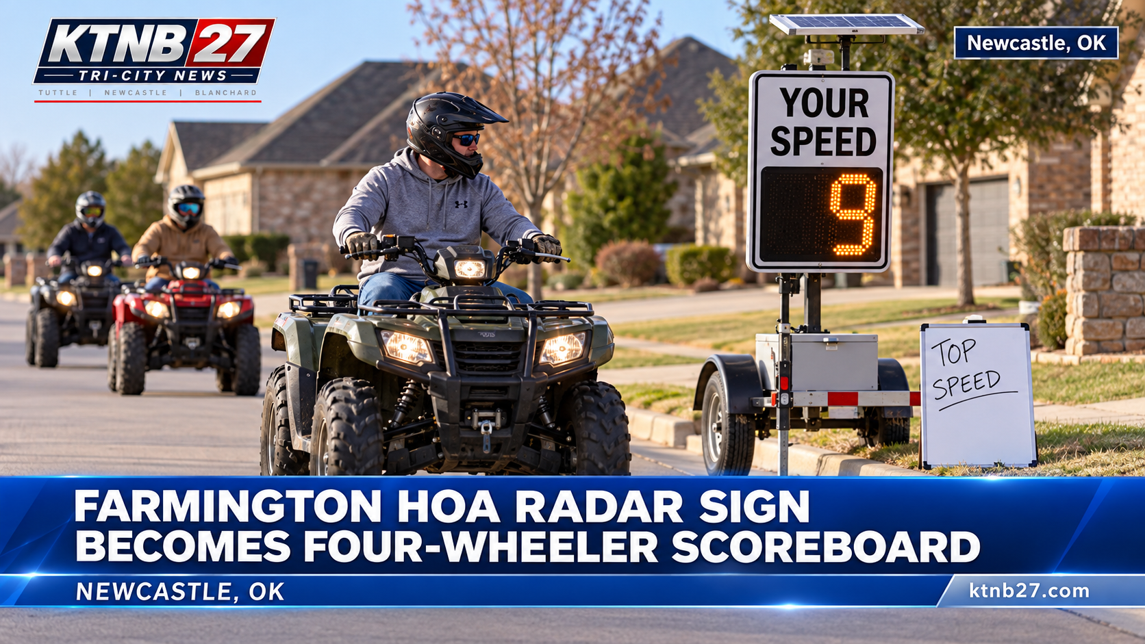 Newcastle HOA Installs Radar Sign to Slow Golf Carts; Residents Begin Racing Riding Mowers for Neighborhood Record