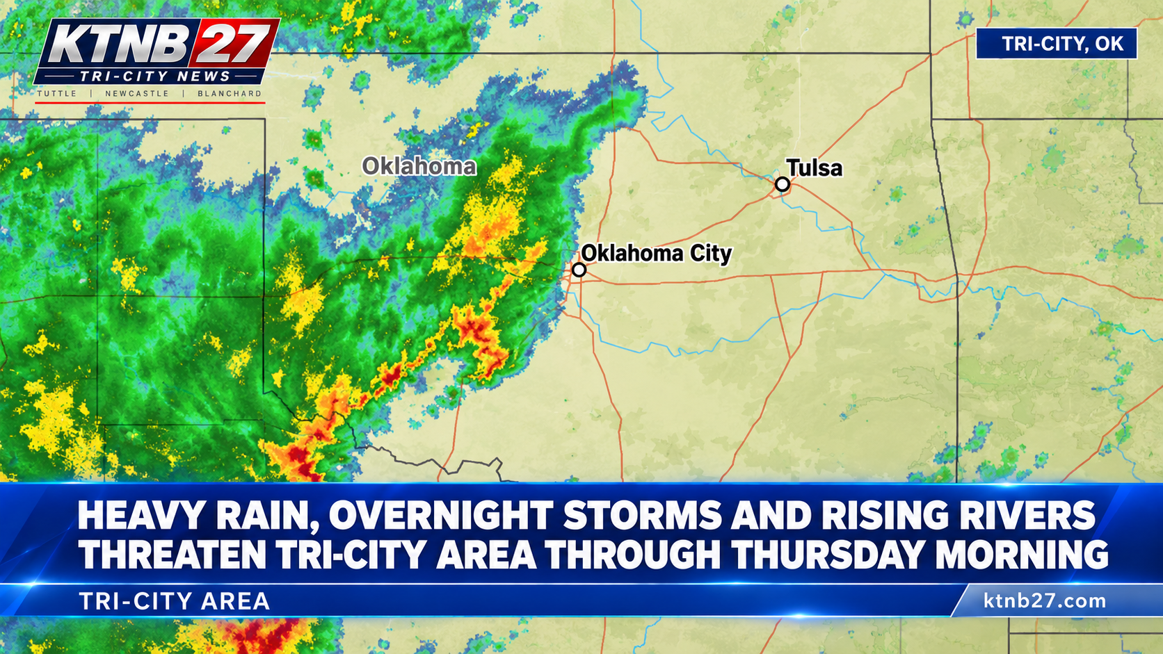 HEAVY RAIN, OVERNIGHT STORMS AND RISING RIVERS THREATEN TRI-CITY AREA THROUGH THURSDAY MORNING